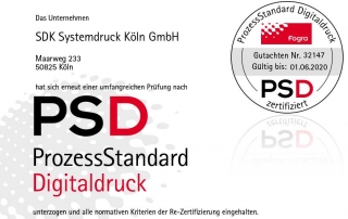 SDK Köln PSD-Zertifizierung - Urkunde